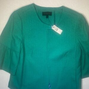 Talbots Women’s Green Teal Jacket Blazer Ruffle Sleeve Size 6